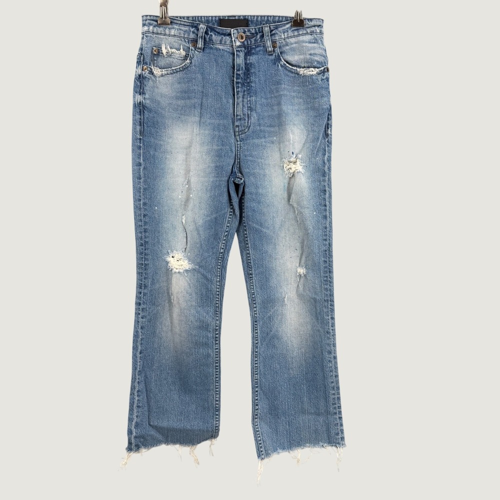 Fire Service Blue Denim Cropped Straight Leg Jeans Raw Hem Womens Approx 28